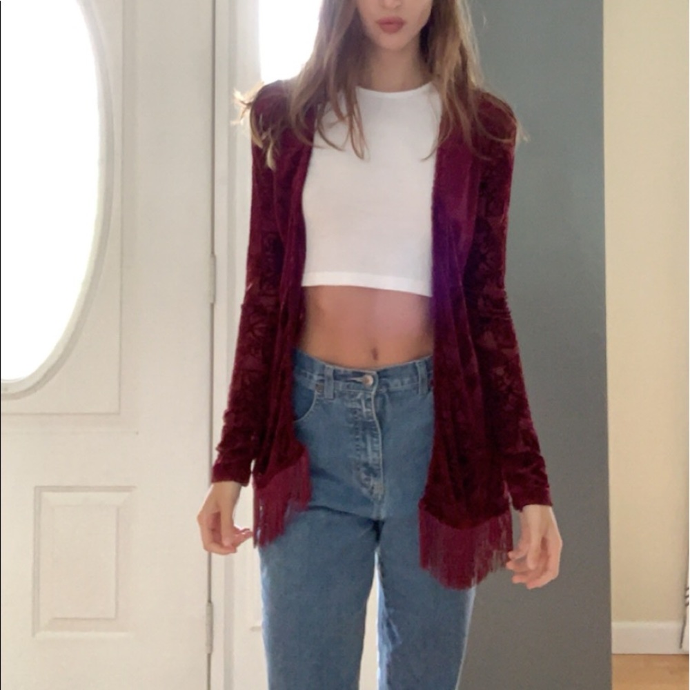 Maroon velvet cardigan💕